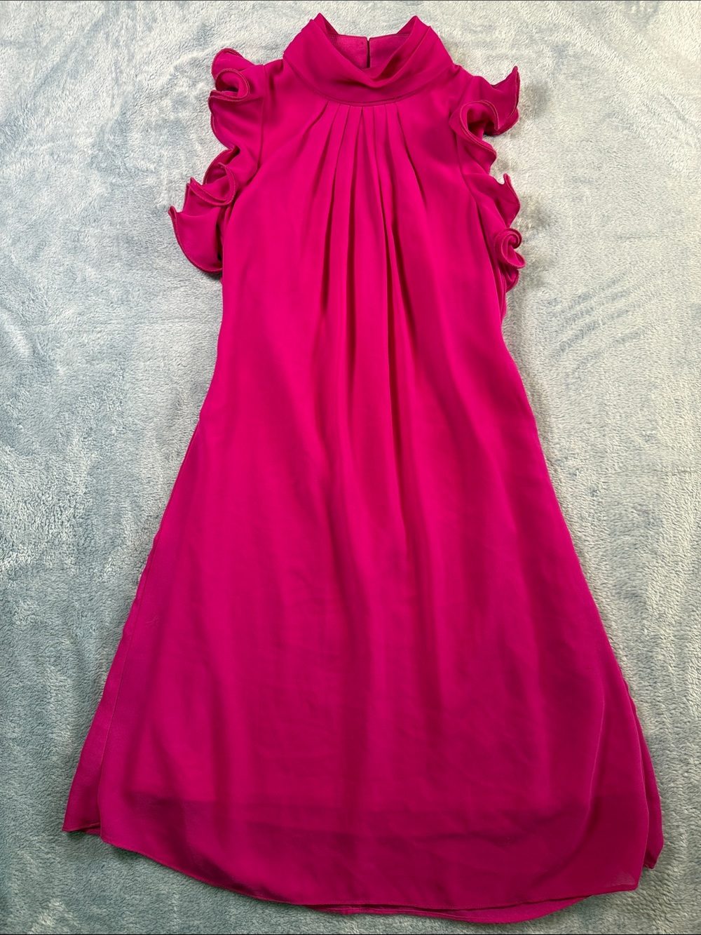 Vince Camuto Magenta Ruffle-Trim Mock Neck Midi Dress
